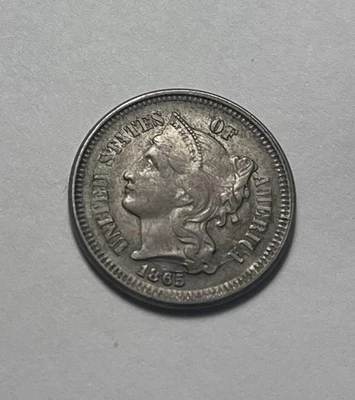 1865 SILVER 3cent NICKLE....XF as Pzictured - Image 1 of 2