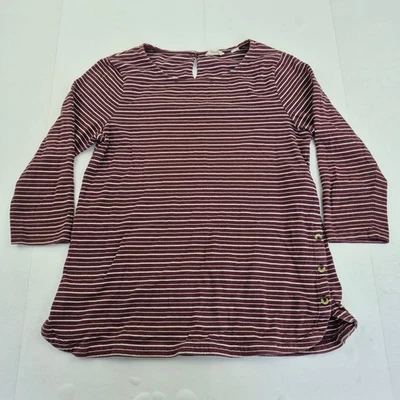 FAT FACE Top 10 Granate Mujer Rayas Botón Detalle Manga 3/4 Algodón - Imagen 1 de 4