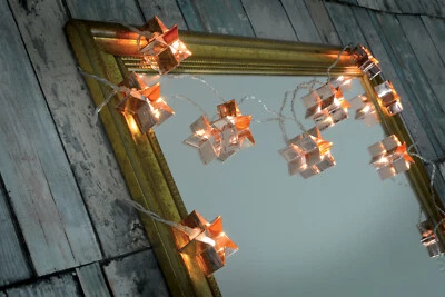 MERCURY Christmas copper stars lights LED set of 10 party XMAS + FREE BATTERIES Festive