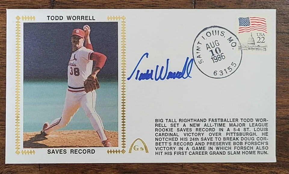 Todd Worrell Firmado 1986 Gateway FDC SALVA RÉCORD CARDINALES Foto 1 de 1