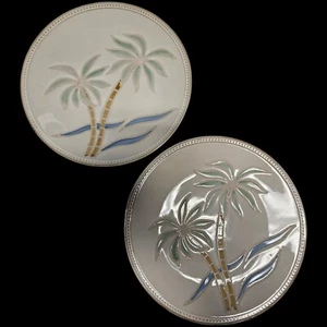 2 Pfaltzgraff Everyday Palm 11" Dinner Plates Tropical Beachy NO Chips READ - Picture 1 of 3