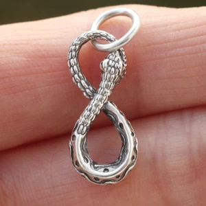 925 Sterling Silver Snake Serpent Pendant Charm Infinity Symbol For Necklace - Picture 1 of 7