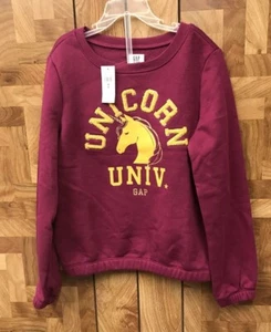 Kids Gap UNICORN UNIV Logo Pullover Sweatshirt Size 10 New with tag - Picture 1 of 6