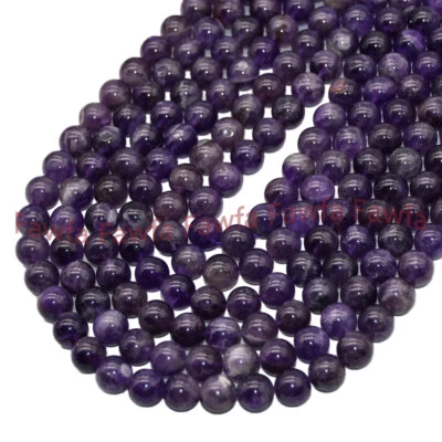 Amatista púrpura natural 6/8/10/12/14 mm piedras preciosas redondas hilo de 15"" Foto 1 de 4