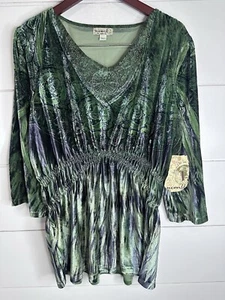 One World Top Damen grün Samt Shirt Boho launisch Goth Fee Kunst 1X zu tragen - Bild 1 von 5