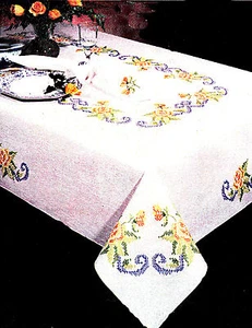 Stamped Embroidery - Tobin Yellow Rose 58" x 90" Tablecloth #T202753-90 SALE! - Picture 1 of 2