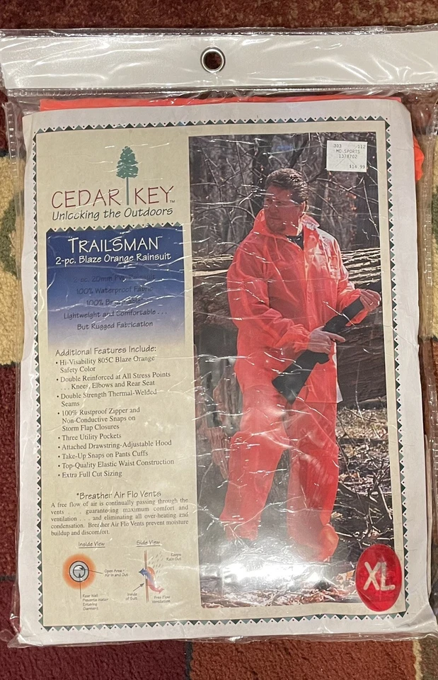 Cedar Key Trailsman Blaze Orange 2 pc Rainsuit Men’s Size XL  5553 NEW - Image 1 of 4