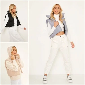 Ladies New Padded Puffer Short Hooded Cropped Gilet Jacket Waistcoat (UK S - XL) - Picture 1 of 10