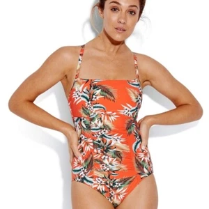 Seafolly 242539 Womens Floral Cross back One Piece Swimwear Tangelo Size 10 - Picture 1 of 4