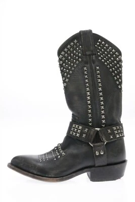 FRYE Mujer Negro Desgastado Tachonado Media Pantorrilla Botas Vaqueras Talla 6.5 B $389 Foto 1 de 4