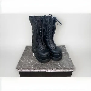 Demonia 5" Wedge Tiered Pf Lace-Up Mid-Calf Boots Adult Women Void/118 - Picture 1 of 1