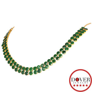 Estate Emerald 18K Gold 17.75" Double Row Collar Necklace 17.7 Grams NR