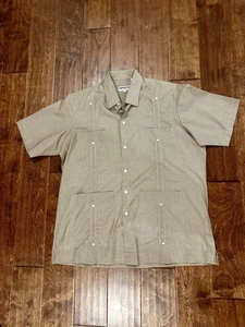 Renato Collezione 100% Cotton Button Up Shirt Mens Large Short Sleeve Beige - Picture 1 of 5