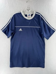Vtg Adidas T-Shirt Mens S Blue Trefoil Jersey 80s 90s Shiny Nylon Made In USA - Picture 1 of 9