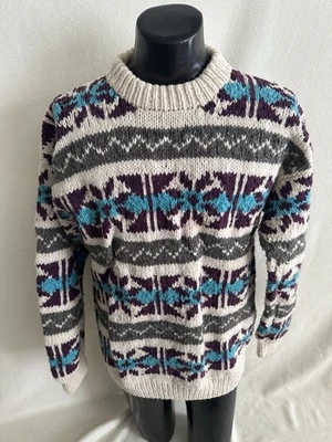 Suéter Otavalo Hombre XL 100% Lana Multicolor Cuello Redondo Hecho a Mano en Ecuador Foto 1 de 4