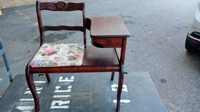 Vintage Gossip Bench Wooden Chair Desk Storage Shelf Telephone Table - Image 1 of 4