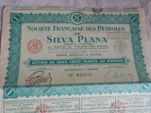 Vintage share certificates Stock Bonds action francaise des petroles silva plana - Picture 1 of 1