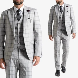 Men Stripe Suits Peak Lapel Single Breasted Business Casual Work Outfits - Picture 1 of 10