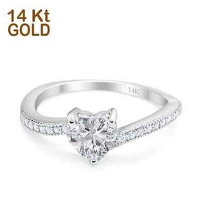 14K White Gold Heart Promise Ring Simulated Cubic Zirconia - Picture 1 of 3