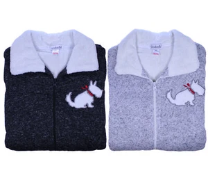 Slenderella Ladies Scottie Dog All In One Pyjamas Knitted Marl Zip Up Romper - Picture 1 of 35