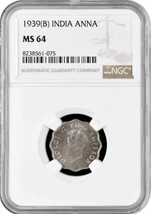 India - British 1 anna 1939 B, NGC MS64, "King George VI (1938 - 1947)" - Picture 1 of 2