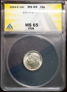 1954-D 10c Silver Roosevelt Dime MS 65 FSB New ANACS # 7351781 + Bonus - Picture 1 of 2
