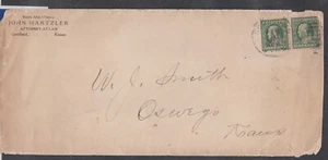 USA 1910 ADVERTISING COVER JOHN HARTZLER LAWYER ATTORNEY AT LAW GOODLAND KS - Picture 1 of 2