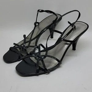 Ann Taylor Loft Black Faux Patent Leather Sling Back Sandals 7M - Picture 1 of 11