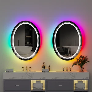 RGB LED Bathroom Mirror w/ Backlit&Front Lit Dimmable Lighted Wall Antifog Mirro - Picture 1 of 11