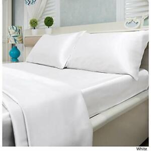 1000  Thread Count Satin Silk All Bedding  Item All UK-Sizes & White Solid Color