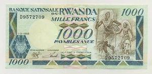 Rwanda 1000 Francs 1-1-1988 Pick 21 UNC Uncirculated Banknote - Picture 1 of 2