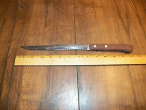 Vintage FLINT ARROWHEAD Wellenschliff Tranchiermesser - Edelstahl mit Holzgriff - Bild 1 von 3