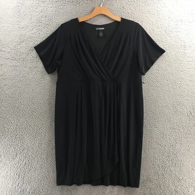 Lanebryant Flare Dress Womens 26/28 Black V Neck Pleated Short Sleeve Comfort - Image 1 of 4