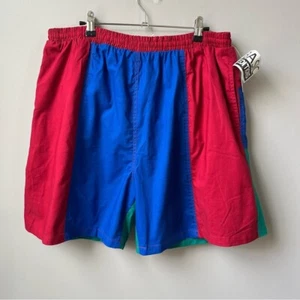 Vintage 90s Color Block Swim Trunks Men's Size XL New Deadstock Red Blue Preppy - Picture 1 of 12