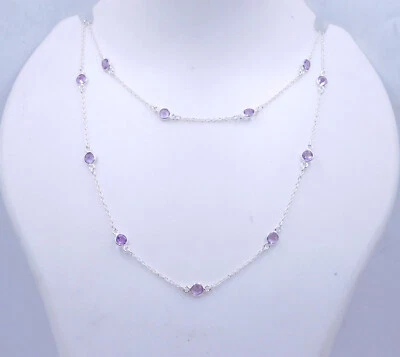 Collar con bisel de piedras preciosas de plata de ley 925 de 6,85 Gm tamaño 26,5" pulgadas Foto 1 de 4