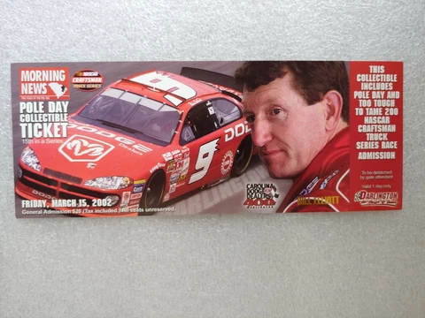 NASCAR March 15, 2002 Darlington Pole Day Ticket Featuring Bill Elliott Cover