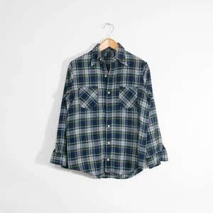 Vintage Plaid Flannel Acrylic Button Up Shirt Mens Medium - Distressed Workwear - Picture 1 of 7