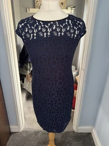 Dorothy Perkins Size 16 Navy Bodycon Dress with Lace Detail - Picture 1 of 6