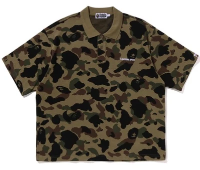 A BATHNIG APE Men's 1ST CAMO JACQUARD LOGO RELAXED FIT POLO SHIRT 1L80112302 z - Image 1 of 3