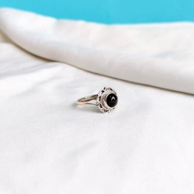 925 Argento Sterling Onice Nera Massiccio Gemma Handmade Anello da Donna - Immagine 1 di 4