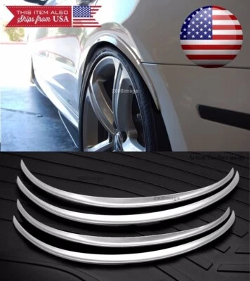 2 Pair Silver Flexible 1" Arch Body Extension Wide Fender Flare Lip For BMW AUDI - Image 1 of 2