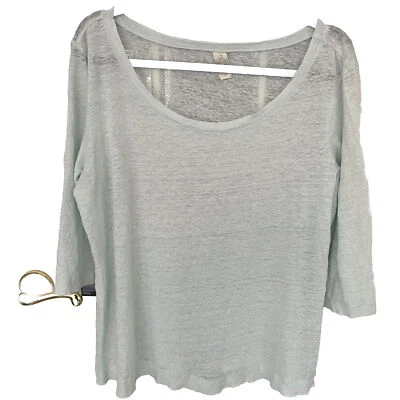 Camisa Chalet EE. UU. 100 % Lino Azul Aqua Verde Mujer Mediana Grande Top Lagenlook Foto 1 de 4