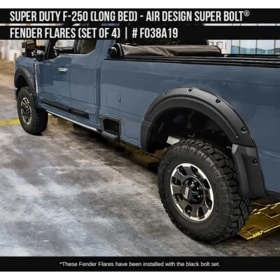 Se adapta a 23-25 F250 F350 cama larga diseño de aire guardabarros llamaradas negro satinado 4 piezas FO38A19 Foto 1 de 4