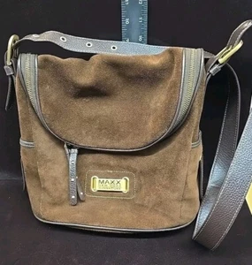 MAXX NEW YORK Hobo Saddle Shoulder Bag Brown Suede Purse Pocketbook  - Picture 1 of 9