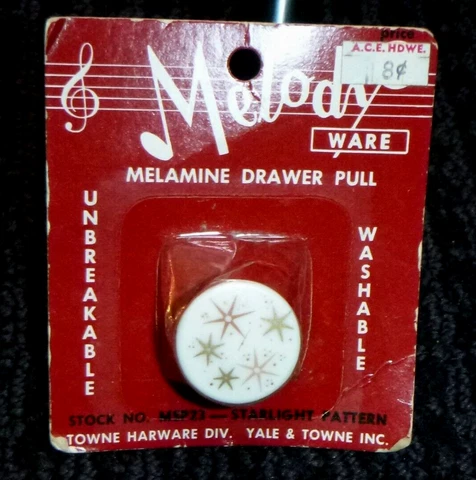 NOS Vtg Mid Century Melamine Drawer Pull Knob Atomic Starbursts Starlight 1" Cover