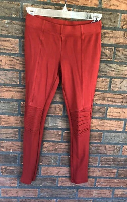 Deep Red Leggings XS Stretch Skinny Pants Elastic Waist Pull On Textured Knees - Image 1 of 4