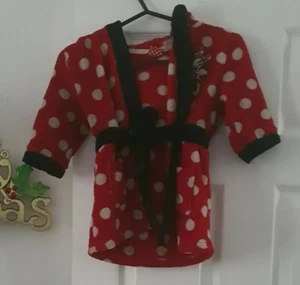Disney Kids Red Hooded Fleece Dressing Gown Bath Robe Polka Dot Colours 3-4 Yrs - Picture 1 of 12
