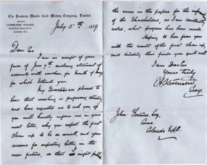 STEVENSON 1889 LONDRES CARTA NUEVA LUNA MINA DE ORO JOHN FORTUNE COMO COLORADO - Imagen 1 de 3