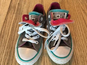 Converse All Star Girls Youth Size 11 Double Tongue Gray Pink - Picture 1 of 6
