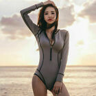 Hot！Womens Long Sleeve One-Piece Surfing Swimwear Swimsuit Zip Swimming Costume